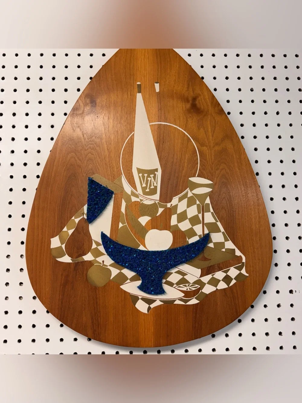 Mid-Century Teardrop Wood Wall Art Set of 3 Popcorn Gravel Wine Vino Book